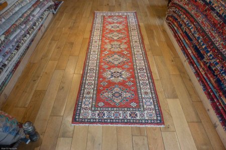 Hand-Knotted Kazak Runner From Afghanistan