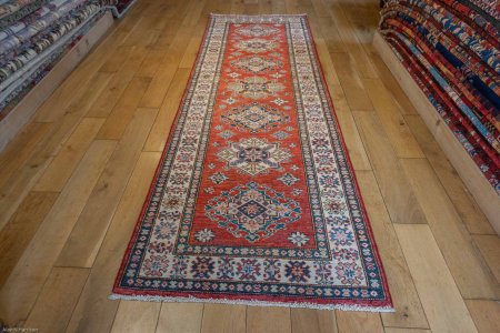 Hand-Knotted Kazak Runner From Afghanistan