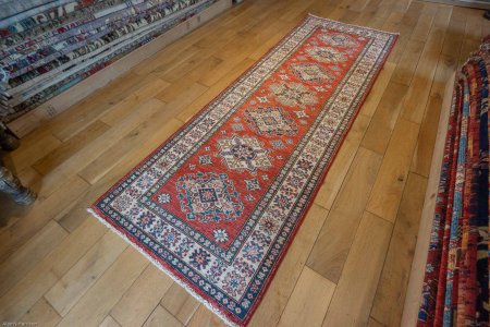 Hand-Knotted Kazak Runner From Afghanistan