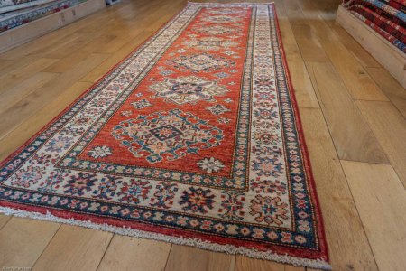 Hand-Knotted Kazak Runner From Afghanistan