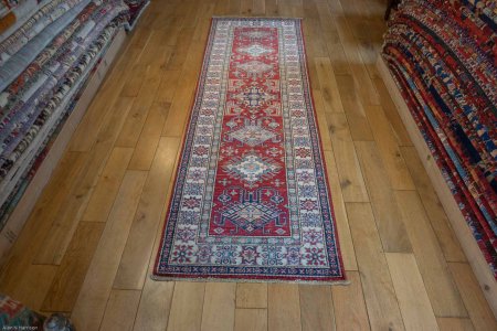 Hand-Knotted Kazak Runner From Afghanistan