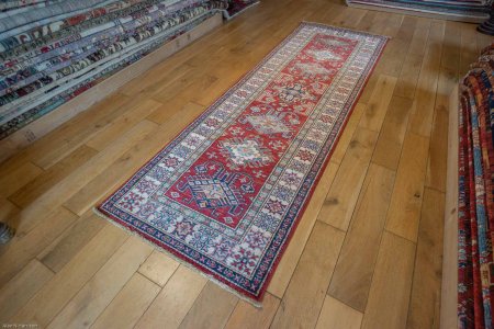 Hand-Knotted Kazak Runner From Afghanistan