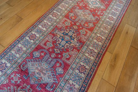 Hand-Knotted Kazak Runner From Afghanistan