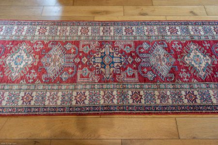 Hand-Knotted Kazak Runner From Afghanistan