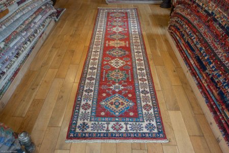 Hand-Knotted Kazak Runner From Afghanistan