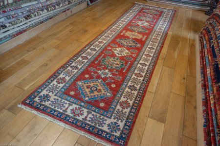 Hand-Knotted Kazak Runner From Afghanistan