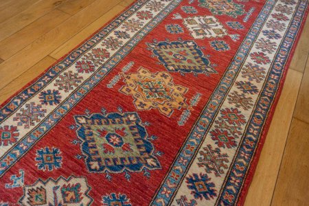 Hand-Knotted Kazak Runner From Afghanistan