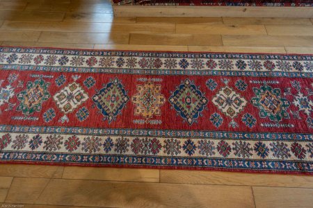 Hand-Knotted Kazak Runner From Afghanistan