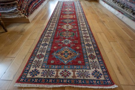 Hand-Knotted Kazak Runner From Afghanistan