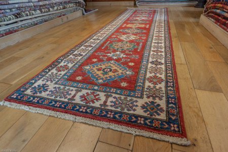 Hand-Knotted Kazak Runner From Afghanistan