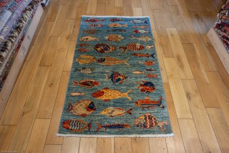 Hand-Knotted Khorjin Rug From Afghanistan