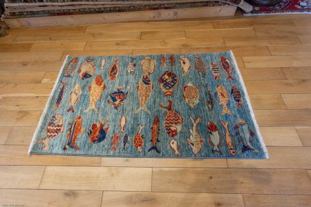 Hand-Knotted Khorjin Rug From Afghanistan