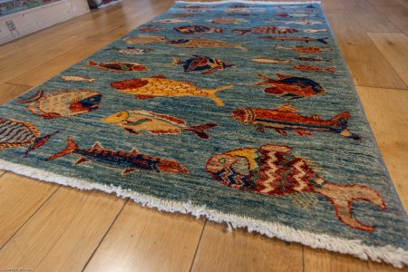 Hand-Knotted Khorjin Rug From Afghanistan