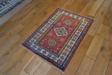 Hand-Knotted Kazak Rug From Afghanistan