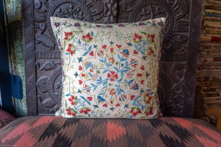 Hand-Made Sozani Silk Embroidered Cushion From Turkey