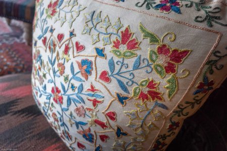Hand-Made Sozani Silk Embroidered Cushion From Turkey