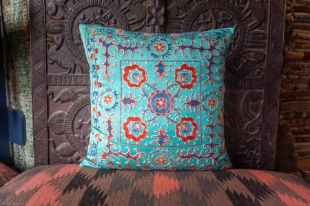 Hand-Made Sozani Silk Embroidered Cushion From Turkey