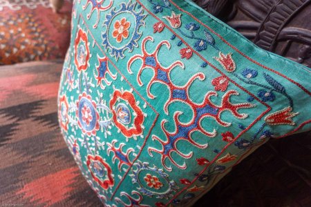 Hand-Made Sozani Silk Embroidered Cushion From Turkey