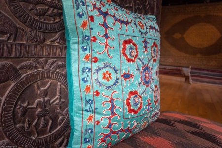 Hand-Made Sozani Silk Embroidered Cushion From Turkey