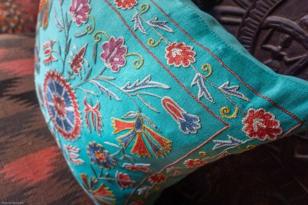 Hand-Made Sozani Silk Embroidered Cushion From Turkey