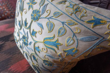 Hand-Made Sozani Silk Embroidered Cushion From Turkey