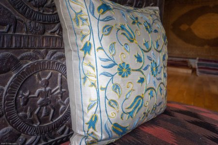 Hand-Made Sozani Silk Embroidered Cushion From Turkey