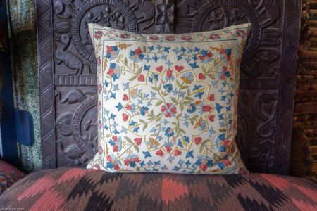 Hand-Made Sozani Silk Embroidered Cushion From Turkey