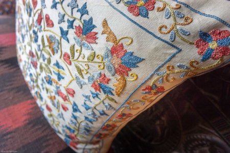Hand-Made Sozani Silk Embroidered Cushion From Turkey