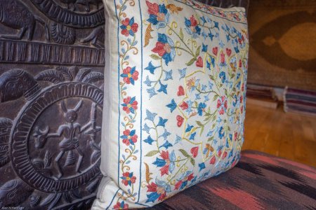 Hand-Made Sozani Silk Embroidered Cushion From Turkey