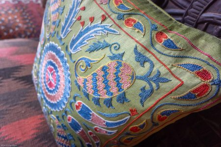 Hand-Made Sozani Silk Embroidered Cushion From Turkey