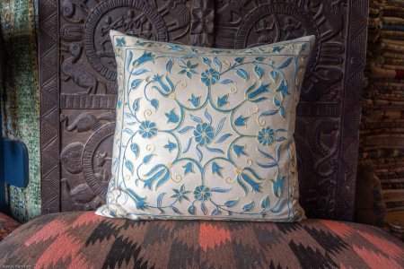 Hand-Made Sozani Silk Embroidered Cushion From Turkey