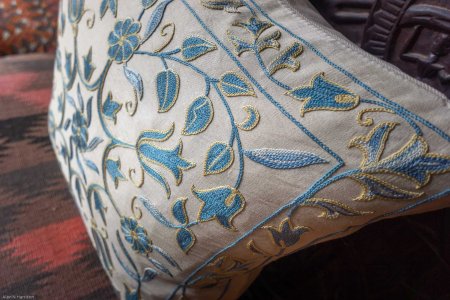 Hand-Made Sozani Silk Embroidered Cushion From Turkey