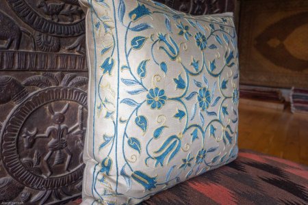 Hand-Made Sozani Silk Embroidered Cushion From Turkey