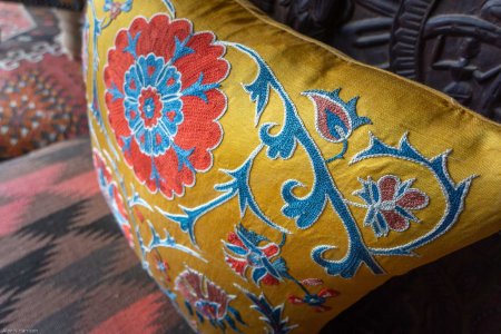 Hand-Made Sozani Silk Embroidered Cushion From Turkey