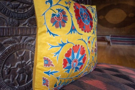 Hand-Made Sozani Silk Embroidered Cushion From Turkey