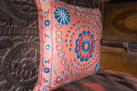 Hand-Made Sozani Silk Embroidered Cushion From Turkey