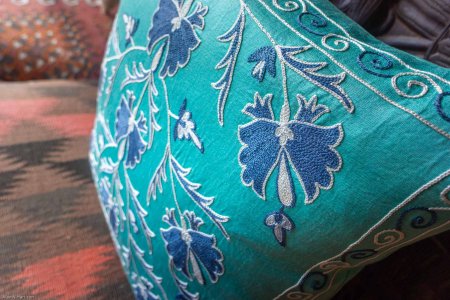 Hand-Made Sozani Silk Embroidered Cushion From Turkey