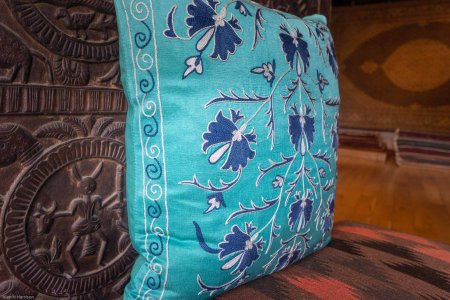 Hand-Made Sozani Silk Embroidered Cushion From Turkey