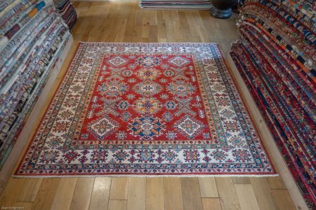 Hand-Knotted Kazak Rug From Afghanistan