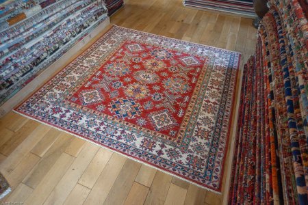 Hand-Knotted Kazak Rug From Afghanistan