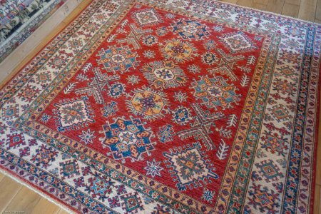 Hand-Knotted Kazak Rug From Afghanistan