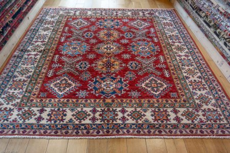 Hand-Knotted Kazak Rug From Afghanistan