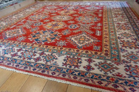 Hand-Knotted Kazak Rug From Afghanistan