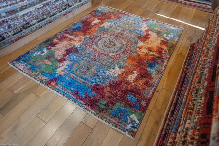 Hand-Knotted Fine Mamluk Rug From Afghanistan