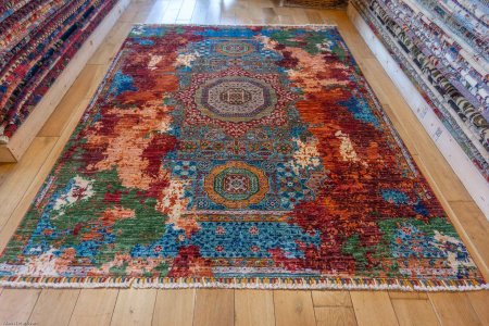 Hand-Knotted Fine Mamluk Rug From Afghanistan