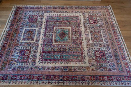 Hand-Knotted Khorjin Rug From Afghanistan
