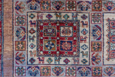 Hand-Knotted Khorjin Rug From Afghanistan