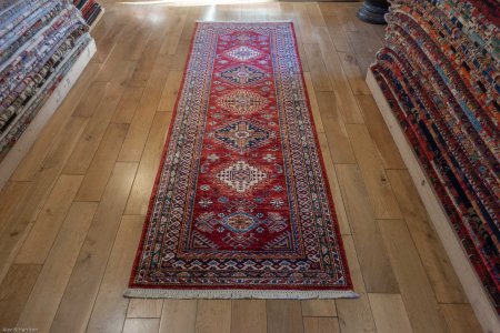 Hand-Knotted Kazak Runner From Afghanistan