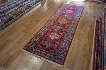 Hand-Knotted Kazak Runner From Afghanistan