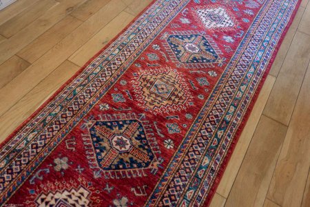 Hand-Knotted Kazak Runner From Afghanistan